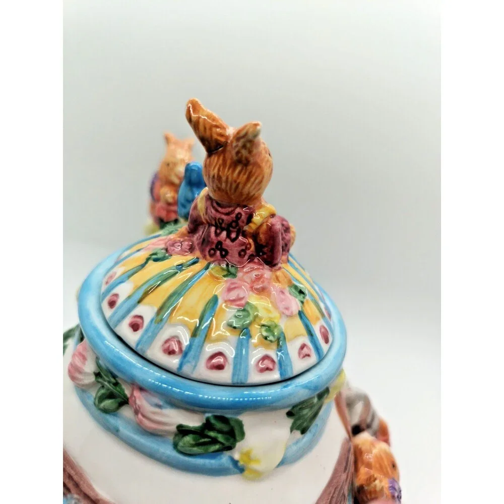 Vintage Bunny Rabbit Garden Teapot – Spring Easter – Merc Asia 1999 – Rare